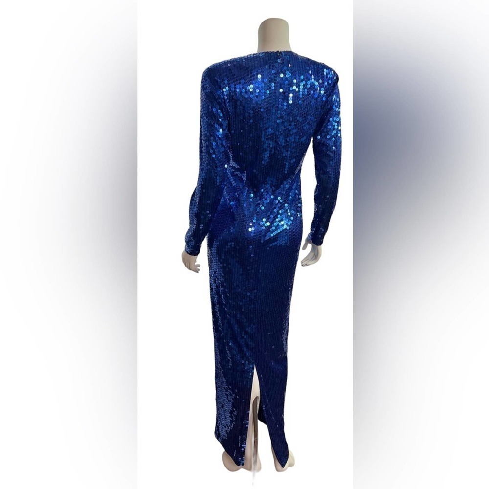 Oleg Cassini,Beautiful Shimmery Royal Blue Sequin, long sleeve Vintage Gown 10 - Picture 15 of 15